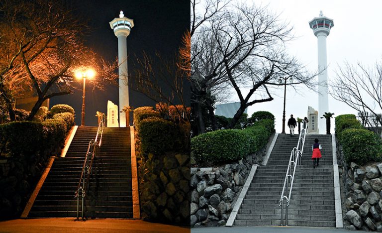 Day And Night In Yongdusan Park, Busan, South Korea