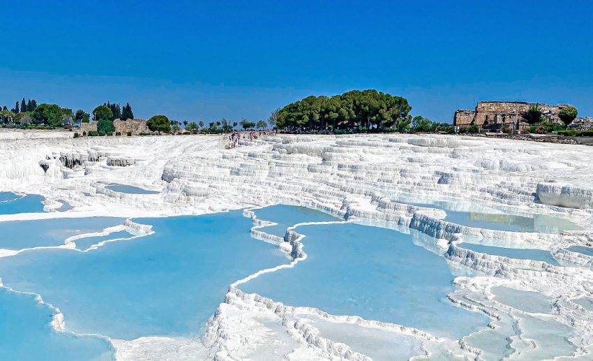 The pure white travertine terraces of Pamukkale, Turkey