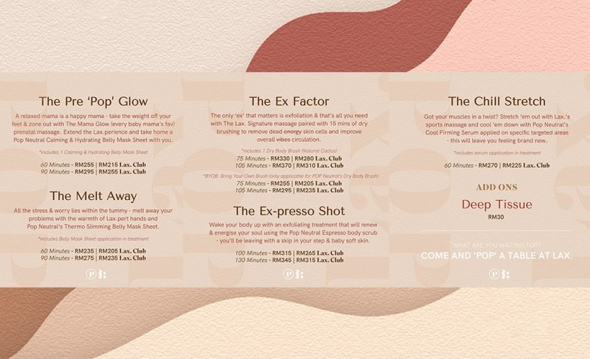 POP Neutral and Lax. Retreat Menu