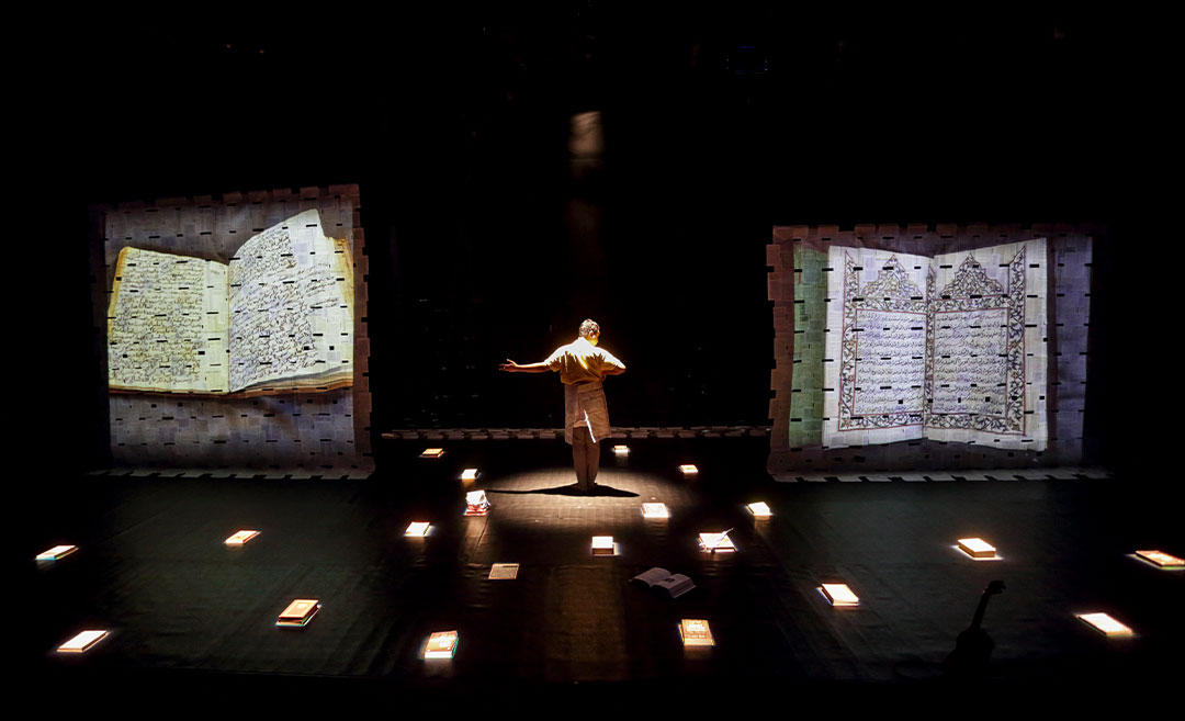 A dramatic live performance shot from the play "Fragments of Tuah" by Mark Teh and Faiq Syazwan Kuhiri during KL Festival 2026.